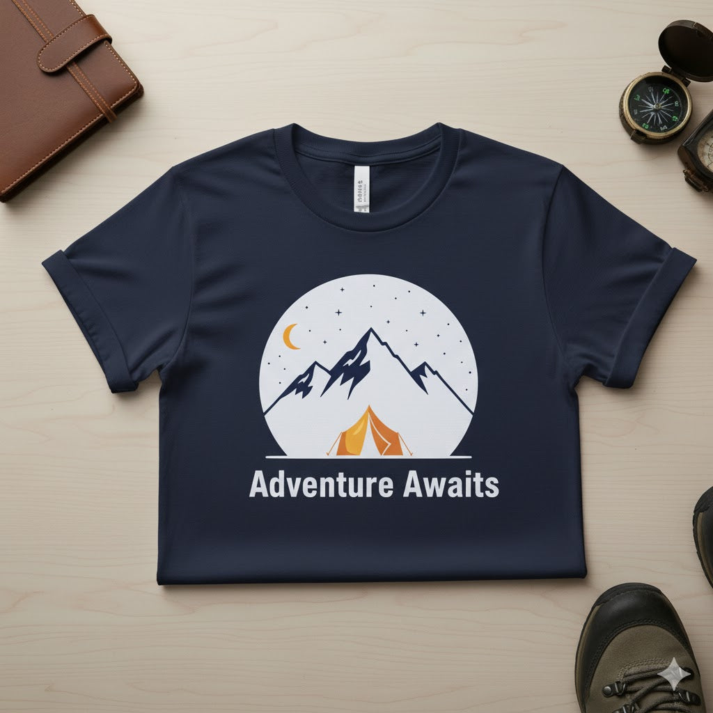 "Adventure Awaits" T-shirt Blue